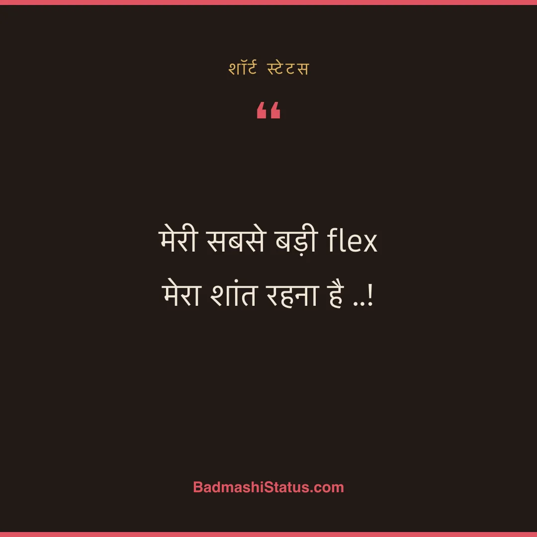 मेरी सबसे बड़ी flex  मेरा शांत रहना है ..! - शॉर्ट स्टेटस